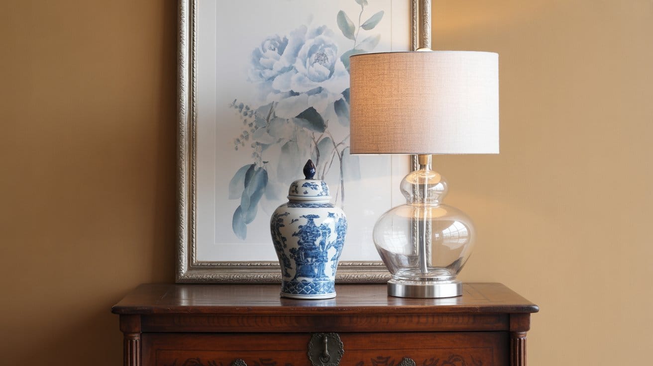 Ginger jars and blue decor reflecting the 2026 color palette reset in a slow interior.